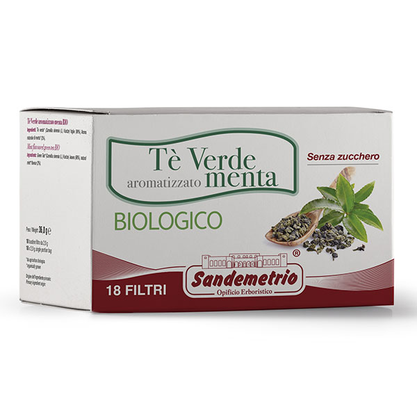Tè verde aromatizzato menta (Tè pregiato biologico - astuccio da 18 filtri)